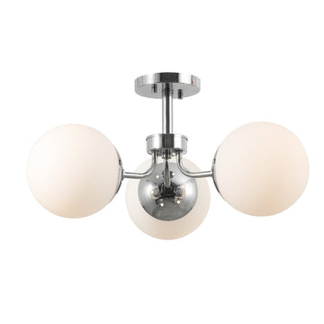 Olivier 23.5" 3-Light Bohemian Farmhouse Iron/Frosted Glass LED Semi Flush Mount